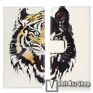 Notesz / mappa tok - TIGRIS MINTÁS - oldalra nyíló, rejtett mágneses záródás, bankkártyatartó zseb, asztali tartó funkció, szilikon belső - SAMSUNG Galaxy Xcover 5 (SM-G525F) kép