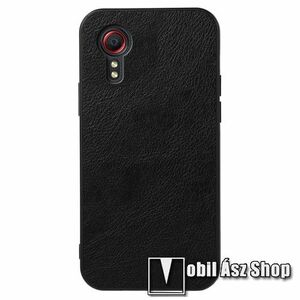 Műanyag védőtok / hátlap - FEKETE - szilikon keret, PU bőrrel bevont hátlap - SAMSUNG Galaxy Xcover 5 (SM-G525F) kép