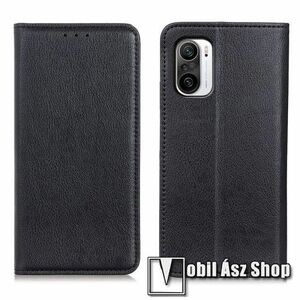 Notesz tok / flip tok - FEKETE - hasított bőr, asztali tartó funkciós, oldalra nyíló, rejtett mágneses záródás, bankkártya tartó zseb, szilikon belső - Xiaomi Redmi K40 / Redmi K40 Pro / Redmi K40 Pro Plus / Mi 11i / Mi 11X / Mi 11X Pro / Poco F3 kép
