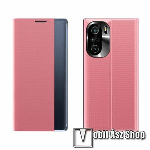 View Window ablakos notesz tok / flip tok - RÓZSASZÍN - oldalra nyíló, asztali tartó funkciós, rejtett mágneses záródás, műanyag belső - Xiaomi Redmi K40 / Redmi K40 Pro / Redmi K40 Pro Plus / Mi 11i / Mi 11X / Mi 11X Pro / Poco F3 kép