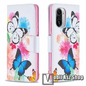 Notesz / mappa tok - PILLANGÓ / VIRÁG MINTÁS - oldalra nyíló, rejtett mágneses záródás, belső zseb, asztali tartó funkció, szilikon belső - Xiaomi Redmi K40 / Redmi K40 Pro / Redmi K40 Pro Plus / Mi 11i / Mi 11X / Mi 11X Pro / Poco F3 kép