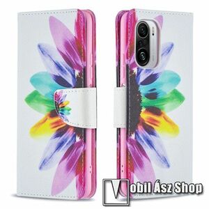 Notesz / mappa tok - SZÍNES VIRÁG MINTÁS - oldalra nyíló, rejtett mágneses záródás, belső zseb, asztali tartó funkció, szilikon belső - Xiaomi Redmi K40 / Redmi K40 Pro / Redmi K40 Pro Plus / Mi 11i / Mi 11X / Mi 11X Pro / Poco F3 kép