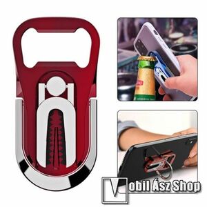 UNIVERZÁLIS ujjtámasz, gyűrű tartó, sörnyitó - Biztos fogás készülékéhez, alumínium, üvegnyitó, 360°-ban forgatható, kitámasztható, szellőzőrácsra rögzíthető - PIROS - 64 x 27 x 4.5mm kép