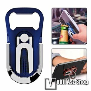 UNIVERZÁLIS ujjtámasz, gyűrű tartó, sörnyitó - Biztos fogás készülékéhez, alumínium, üvegnyitó, 360°-ban forgatható, kitámasztható, szellőzőrácsra rögzíthető - KÉK - 64 x 27 x 4.5mm kép