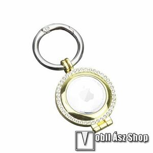 Fém ujjtámasz, gyűrű tartó Apple AirTag-hez - Biztos fogás készülékéhez, fém, ragasztható, kitámasztó, strasszkővel díszített, 360°-ban forgatható - ARANY kép