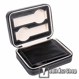 UNIVERZÁLIS Óratartó doboz - FEKETE - PU bőr, cipzár, egyszerre 4db óra tárolására is alkalmas, méret: 180 x 140 x 60mm kép