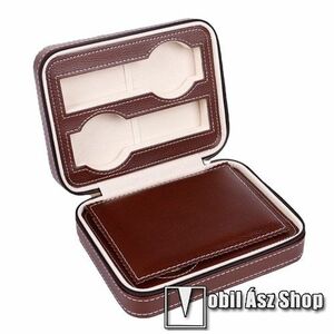 UNIVERZÁLIS Óratartó doboz - BARNA - PU bőr, cipzár, egyszerre 4db óra tárolására is alkalmas, méret: 180 x 140 x 60mm kép