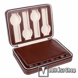 UNIVERZÁLIS Óratartó doboz - BARNA - PU bőr, cipzár, egyszerre 8db óra tárolására is alkalmas, méret: 240 x 180 x 60mm kép