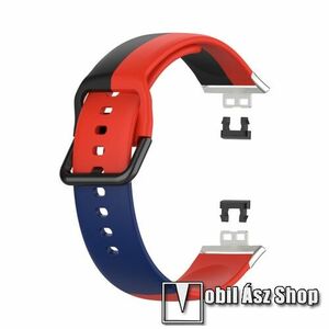Okosóra szíj - FEKETE / KÉK / PIROS - szilikon, 130 + 88mm hosszú - HUAWEI Watch Fit / Watch Fit Elegant Edition kép