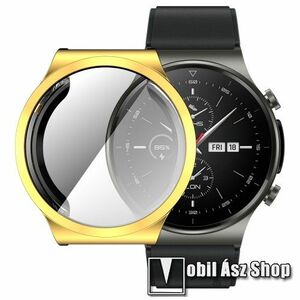 Okosóra szilikon védő tok / keret - GALVANIZÁLT ARANY - Szilikon előlapvédő is! - HUAWEI Watch GT 2 Pro kép