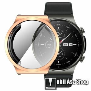 Okosóra szilikon védő tok / keret - GALVANIZÁLT ROSE GOLD - Szilikon előlapvédő is! - HUAWEI Watch GT 2 Pro kép