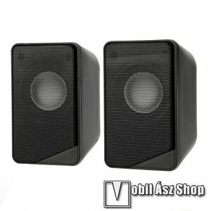 Hordozható hangszóró / PC hangfal - 3, 5mm csatlakozó, PC, laptop, telefonnal is kompatibilis, USB-s tápellátás, 2x 3W, 115 x 65 x 62mm (1db), hangerőszabályzó, 110cm hosszú kábel - FEKETE kép