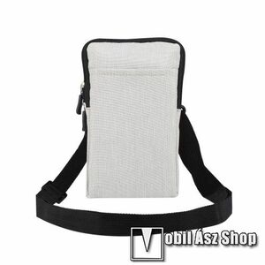 UNIVERZÁLIS tok / válltáska - VILÁGOS SZÜRKE - álló, övre fűzhető, cipzár, vízálló, bankkártyatartó zseb, több fakkos, állítható vállpánt 137cm hosszú - 185 x 110 x 22mm kép