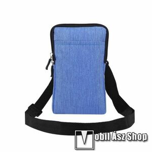 UNIVERZÁLIS tok / válltáska - KÉK - álló, övre fűzhető, cipzár, vízálló, bankkártyatartó zseb, több fakkos, állítható vállpánt 137cm hosszú - 170 x 105 x 20mm kép