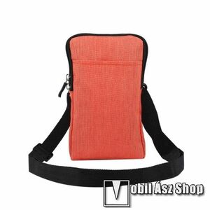 UNIVERZÁLIS tok / válltáska - NARANCSSÁRGA - álló, övre fűzhető, cipzár, vízálló, bankkártyatartó zseb, több fakkos, állítható vállpánt 137cm hosszú - 170 x 105 x 20mm kép