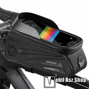 WEST BIKING UNIVERZÁLIS biciklis / kerékpáros tartó konzol mobiltelefon készülékekhez - cseppálló védő tokos kialakítás, cipzár, fülhallgató kivezető nyílás, vázra rögzíthető, EVA, hálós zseb, napellenző, 240 x 90 x 145mm - FEKETE kép