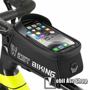 WEST BIKING UNIVERZÁLIS biciklis / kerékpáros tartó konzol mobiltelefon készülékekhez - cseppálló védő tokos kialakítás, fényvisszaverő logo, cipzár, fülhallgató nyílás, vázra rögzíthető, EVA, 175mm-es ablak, 1.5L-es tároló, napellenző, 215 x 90 x 100mm kép