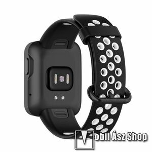 Okosóra szíj - légáteresztő, sportoláshoz, szilikon - 125mm + 89mm hosszú - FEKETE / FEHÉR - Xiaomi Mi Watch Lite / Xiaomi Redmi Watch kép