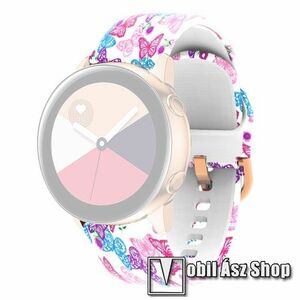 Okosóra szíj - szilikon - SZÍNES PILLANGÓ MINTÁS - 86mm+128mm hosszú, 22mm széles - SAMSUNG Galaxy Watch 46mm / Watch GT2 46mm / Watch GT 2e / Galaxy Watch3 45mm / Honor MagicWatch 2 46mm kép