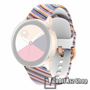 Okosóra szíj - szilikon - SZÍNES VONAL MINTÁS - 86mm+128mm hosszú, 22mm széles - SAMSUNG Galaxy Watch 46mm / Watch GT2 46mm / Watch GT 2e / Galaxy Watch3 45mm / Honor MagicWatch 2 46mm kép