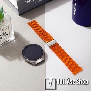 Okosóra szíj - szilikon, rozsdamentes acél csatos - ÁTTETSZŐ NARANCSSÁRGA - 185mm hosszú, 20mm széles - SAMSUNG Galaxy Watch 42mm / Xiaomi Amazfit GTS / Galaxy Watch3 41mm / HUAWEI Watch GT 2 42mm / Galaxy Watch Active / Active 2 kép