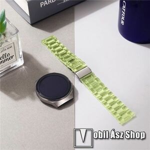 Okosóra szíj - szilikon, rozsdamentes acél csatos - ÁTTETSZŐ ZÖLD - 185mm hosszú, 20mm széles - SAMSUNG Galaxy Watch 42mm / Xiaomi Amazfit GTS / Galaxy Watch3 41mm / HUAWEI Watch GT 2 42mm / Galaxy Watch Active / Active 2 kép
