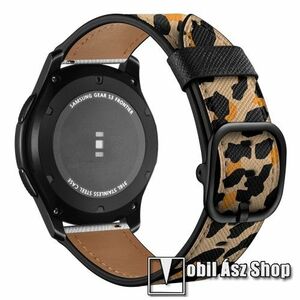 Valódi bőr okosóra szíj - LEOPÁRD MINTÁS - valódi bőr, 120mm + 90mm hosszú, 22mm széles - SAMSUNG Galaxy Watch 46mm / Watch GT2 46mm / Watch GT 2e / Galaxy Watch3 45mm / Honor MagicWatch 2 46mm kép