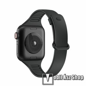 Okosóra szíj - FEKETE - szilikon - 116mm + 95mm hosszú - Apple Watch Series 1/2/3 42mm / 4/5/6/SE 44mm / 7/8 45mm / 10 46mm / Ultra / Ultra 2 49mm kép