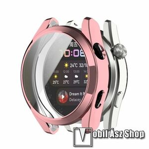 Okosóra szilikon védő tok / keret - GALVANIZÁLT RÓZSASZÍN - Szilikon előlapvédő is! - HUAWEI Watch 3 Pro 48mm kép