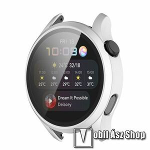 Okosóra műanyag védő tok / keret - EZÜST - 9H edzett üveg előlap védő is! - HUAWEI Watch 3 46mm kép