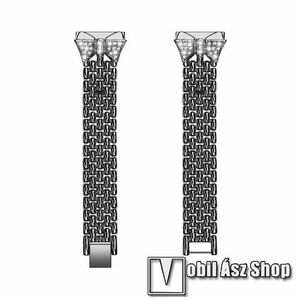 Fém okosóra szíj - masni mintás, strasszkővel díszített, 170mm hosszú, 18mm széles - FEKETE - Xiaomi Mi Watch (For China Market) / Fossil Gen 4 / HUAWEI TalkBand B5 kép