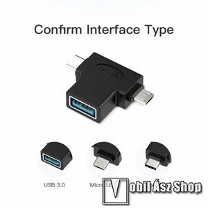 Multifunkciós 2 az 1-ben adapter USB 3.0 / microUSB és Type-C OTG funkció, USB stick / pendrive csatlakoztatáshoz - FEKETE kép