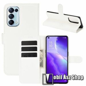 WALLET notesz tok / flip tok - FEHÉR - asztali tartó funkciós, oldalra nyíló, rejtett mágneses záródás, bankkártyatartó zseb, szilikon belső - Oppo Reno5 K / Reno5 4G / Reno5 5G / Find X3 Lite kép