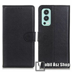 WALLET notesz tok / flip tok - FEKETE - asztali tartó funkciós, oldalra nyíló, rejtett mágneses záródás, bankkártyatartó zseb, szilikon belső - OnePlus Nord 2 5G kép