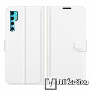 WALLET notesz tok / flip tok - FEHÉR - asztali tartó funkciós, oldalra nyíló, rejtett mágneses záródás, bankkártyatartó zseb, szilikon belső - TCL 20 Pro 5G kép