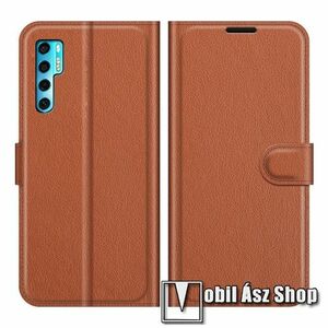 WALLET notesz tok / flip tok - BARNA - asztali tartó funkciós, oldalra nyíló, rejtett mágneses záródás, bankkártyatartó zseb, szilikon belső - TCL 20 Pro 5G kép