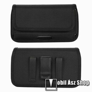 UNIVERZÁLIS fekvő tok - tépőzáras záródás, övre fűzhető és csíptethető, gumis, cseppálló oxford szövet, bankkártyatartó zseb - külső méret: 190 x 100 x 30mm, belső méret: 175 x 92 x 22mm - FEKETE kép