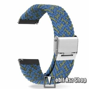 Okosóra szíj - fonott szövet, sztreccses, állítható, rozsdamentes acél csatos - KÉK / ZÖLD - 210mm hosszú, 20mm széles - SAMSUNG Galaxy Watch 42mm / Amazfit GTS / Galaxy Watch3 41mm / HUAWEI Watch GT 2 42mm / Galaxy Watch Active / Active 2 kép