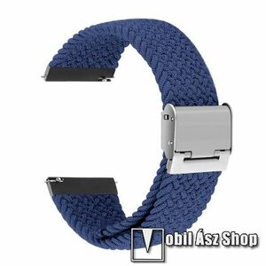 Okosóra szíj - fonott szövet, sztreccses, állítható, rozsdamentes acél csatos - SÖTÉTKÉK - 210mm hosszú, 20mm széles - SAMSUNG Galaxy Watch 42mm / Amazfit GTS / Galaxy Watch3 41mm / HUAWEI Watch GT 2 42mm / Galaxy Watch Active / Active 2 kép