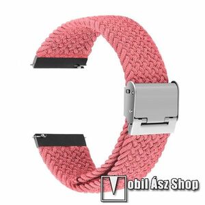 Okosóra szíj - fonott szövet, sztreccses, állítható, rozsdamentes acél csatos - RÓZSASZÍN - 210mm hosszú, 22mm széles - SAMSUNG Galaxy Watch 46mm / Watch GT2 46mm / Watch GT 2e / Galaxy Watch3 45mm / Honor MagicWatch 2 46mm kép