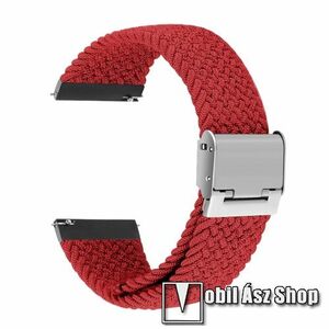 Okosóra szíj - fonott szövet, sztreccses, állítható, rozsdamentes acél csatos - PIROS - 210mm hosszú, 22mm széles - SAMSUNG Galaxy Watch 46mm / Watch GT2 46mm / Watch GT 2e / Galaxy Watch3 45mm / Honor MagicWatch 2 46mm kép