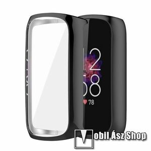 Okosóra szilikon védő tok / keret - GALVANIZÁLT FEKETE - Szilikon előlapvédő is! - Fitbit Luxe kép