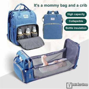 UNIVERZÁLIS Multifunkcionális kismama / pelenkázó válltáska - kihúzható, összecsukható, cipzár, szövet, többfakkos, akasztó, állítható vállpánt, 3x thermo bevonatos cumisüvegtartó, 76cm pelenkázó rész, 401 x 310 x 200mm - KÉK kép