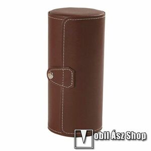 UNIVERZÁLIS Óratartó / ékszer tároló doboz - BARNA - PU bőr, 2 óra tárolására alkalmas, patent záródás, cseppálló, méret: 19.5cm x 9cm kép