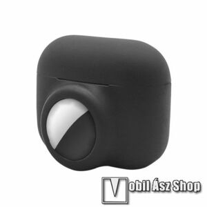 Szilikon védő tok Apple AirPods Pro / Apple AirTag-hez - töltőnyílás - FEKETE kép