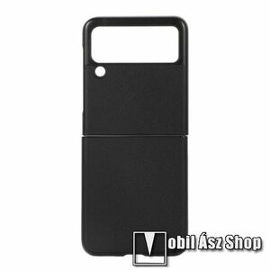 Műanyag védő tok / valódi bőr hátlap - FEKETE - SAMSUNG Galaxy Z Flip3 5G kép