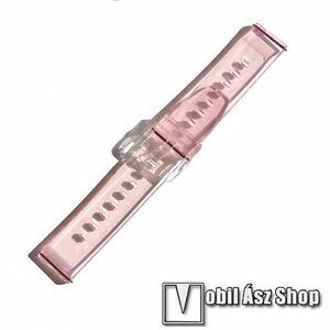 Okosóra szíj - RÓZSASZÍN - átlátszó szilikon, 95+122mm hosszú és 20mm széles - SAMSUNG Galaxy Watch 42mm / Xiaomi Amazfit GTS / SAMSUNG Gear S2 / HUAWEI Watch GT 2 42mm / Galaxy Watch Active / Active 2 kép
