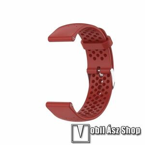 Okosóra szíj - BORDÓ - légáteresztő, sportoláshoz, szilikon - 130mm+93mm hosszú, 20mm széles - SAMSUNG Galaxy Watch 42mm / Gear S2 Classic / Galaxy Watch Active / Active 2 / Xiaomi Amazfit GTS / HUAWEI Watch GT 2 42mm kép