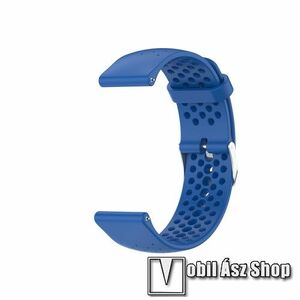 Okosóra szíj - KÉK - légáteresztő, sportoláshoz, szilikon - 130mm+93mm hosszú, 20mm széles - SAMSUNG Galaxy Watch 42mm / Gear S2 Classic / Galaxy Watch Active / Active 2 / Xiaomi Amazfit GTS / HUAWEI Watch GT 2 42mm kép