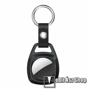 Műbőr / karbon mintás szilikontok - kulcstartó - FEKETE - Apple AirTag kép